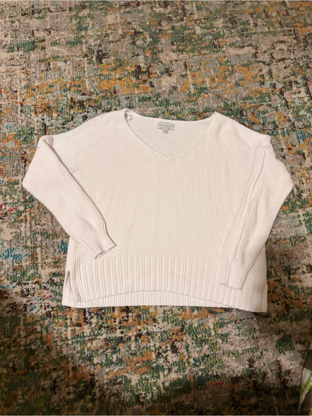Lucky Brand White V-Neck Knit Sweater